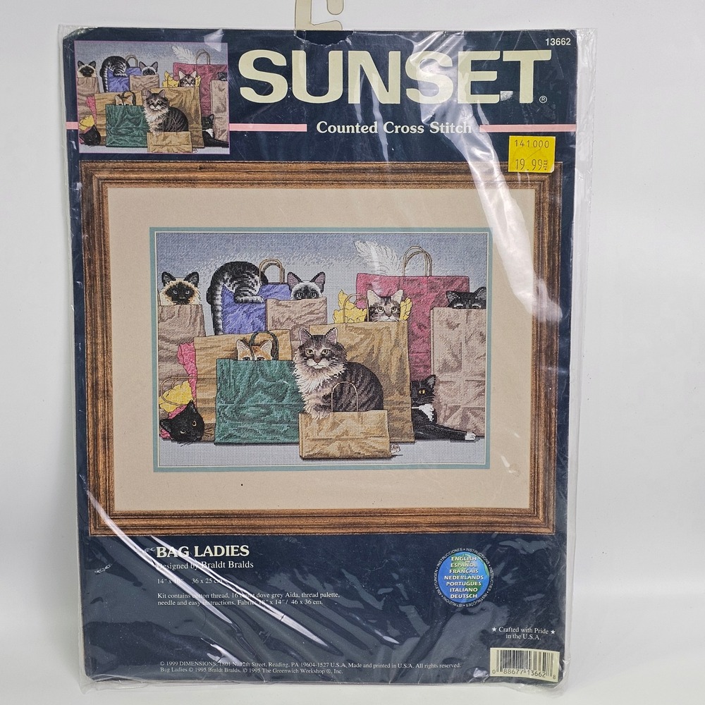 Sunset Counted Cross Stitch Kit Bag Ladies Cats Braldt Bralds 13662 Vintage 1999